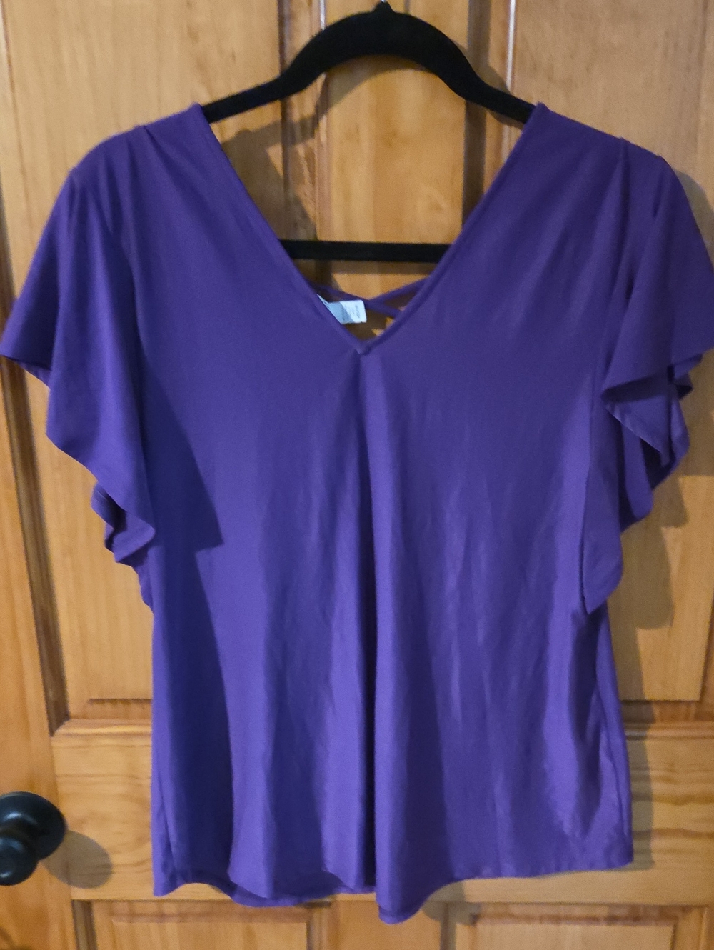 Purple V-Neck Flutter Sleeve Women's Top